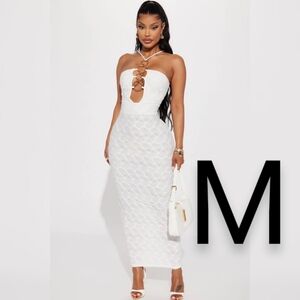 🆕Fashion Nova White O-Rings Cut Out Maxi Dress~Size M